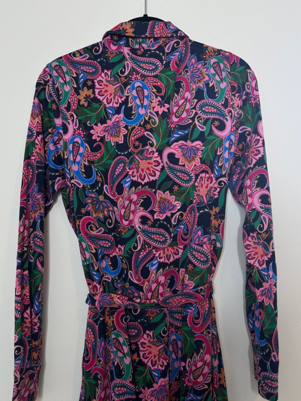 BODEN Marcia Midi Shirt Dress Size 8 Pink Black Paisley Tie Waist - Picture 8 of 15